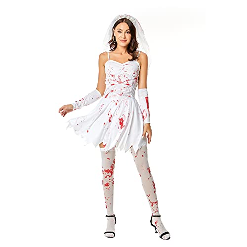 Faynore Womens Scary Bloody Zombie Nurse Costume Halloween Horror Ghost Cosplay Dress-up Bloody Nurse Uniform Party Outfits