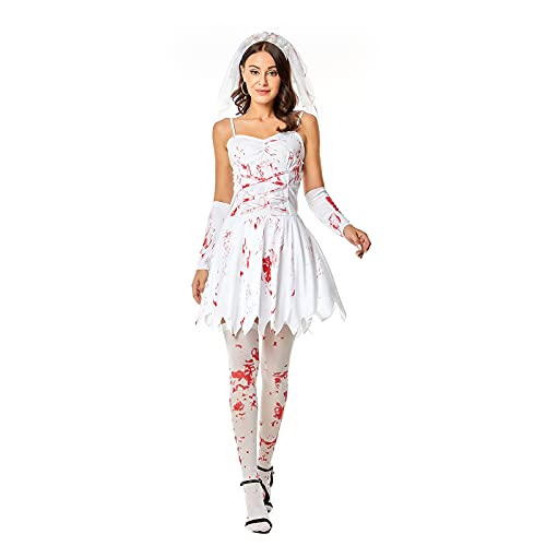 Faynore Womens Scary Bloody Zombie Nurse Costume Halloween Horror Ghost Cosplay Dress-up Bloody Nurse Uniform Party Outfits