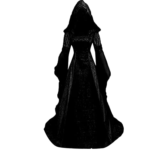 Faynore Women Renaissance Dress Velvet Full Length Victorian Dress Gothic Gown Hooded Vintage Lace Up Corset Medieval Costume