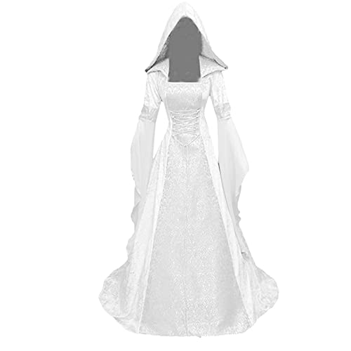 Faynore Women Renaissance Dress Velvet Full Length Victorian Dress Gothic Gown Hooded Vintage Lace Up Corset Medieval Costume