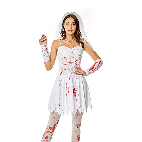 Faynore Womens Scary Bloody Zombie Nurse Costume Halloween Horror Ghost Cosplay Dress-up Bloody Nurse Uniform Party Outfits