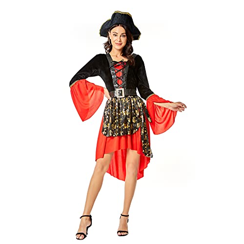 Faynore Pirate Costume for Women Halloween Pirate Role Play Costume Dress-Up Set with Hat Buccaneer Cosplay Fancy Dress