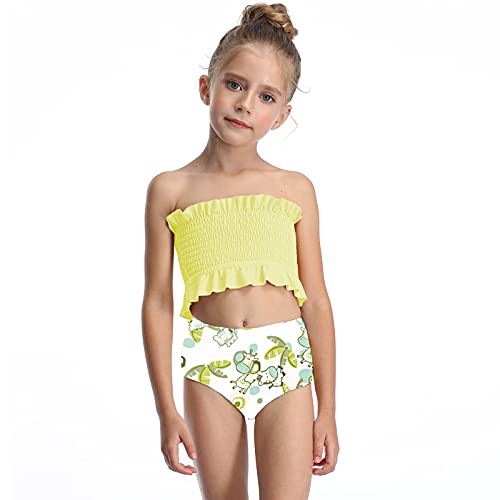 Faynore Girls' Flounce High Waisted Bikini Set Floral Print 2 Piece Swimsuits Falbala Bandeau Bikini Top Beach Bathing Suits