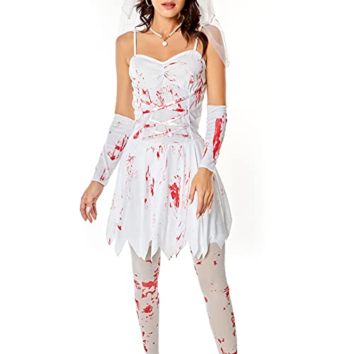 Faynore Womens Scary Bloody Zombie Nurse Costume Halloween Horror Ghost Cosplay Dress-up Bloody Nurse Uniform Party Outfits