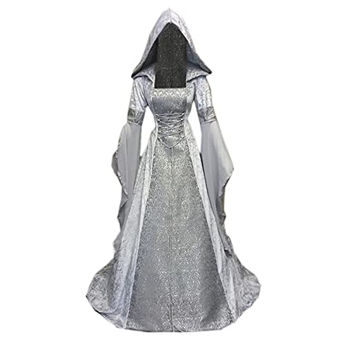 Faynore Women Renaissance Dress Velvet Full Length Victorian Dress Gothic Gown Hooded Vintage Lace Up Corset Medieval Costume