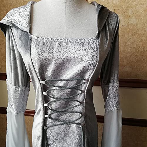 Faynore Women Renaissance Dress Velvet Full Length Victorian Dress Gothic Gown Hooded Vintage Lace Up Corset Medieval Costume