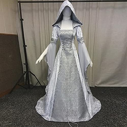 Faynore Women Renaissance Dress Velvet Full Length Victorian Dress Gothic Gown Hooded Vintage Lace Up Corset Medieval Costume